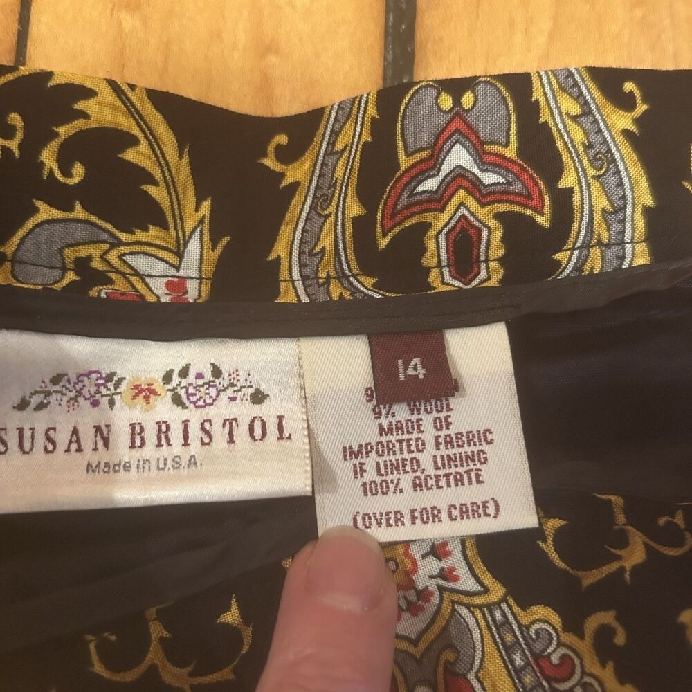 NWT VTG Susan Bristol Rayon Wool Midi Skirt-Multicolor Paisley-Sz 14-Gypsy-Boho - Picture 2 of 10